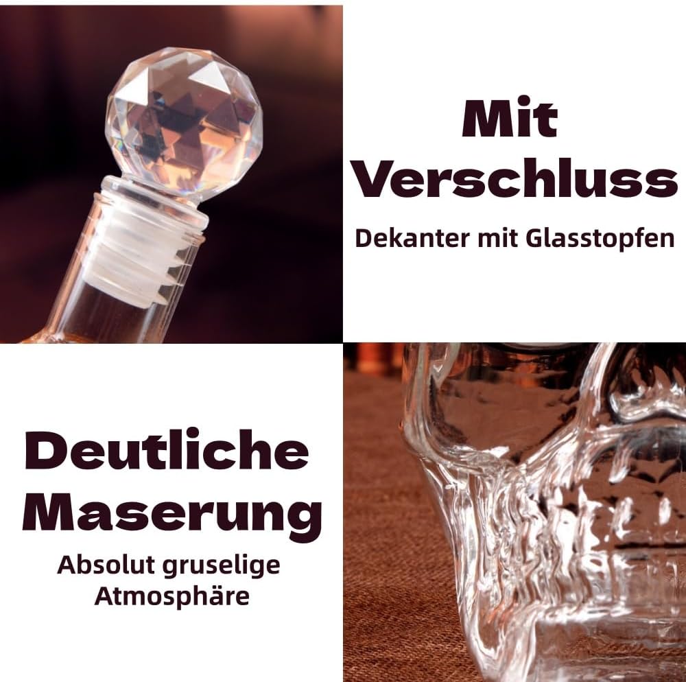 Whiskey Skull, Whiskey Karaffe Dekanter, Karaffe mit luftdichtem Glass Stopper, Skull Head Design, f