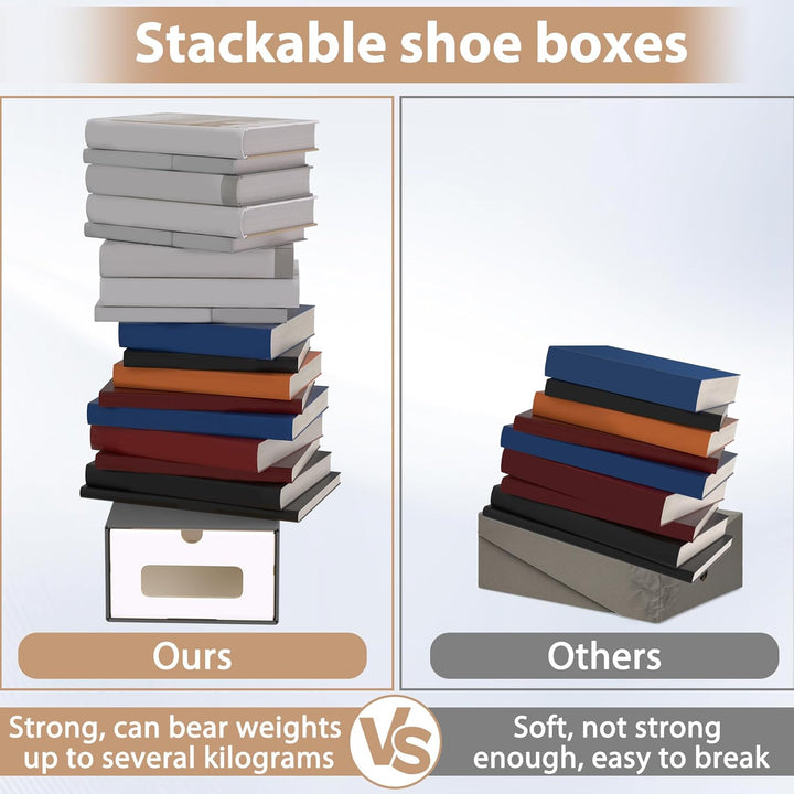 Schuhboxen Stapelbar Boxen-Set,Aufbewahrungsbox Schubladen mit Transparentes Sichtfenster,Pappkarton