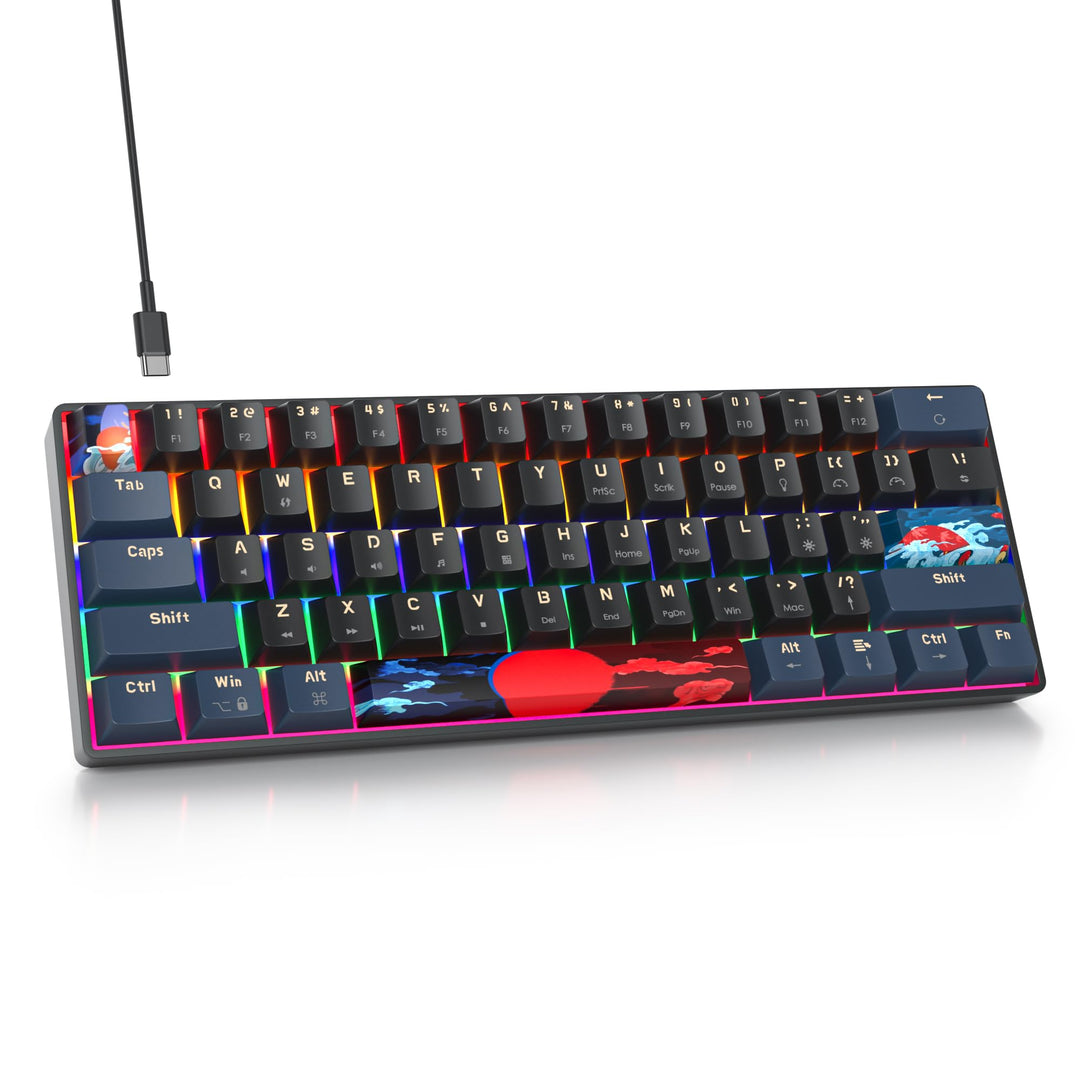 SbocKeeb Gaming Tastatur Mechanische, Mini Tastatur 60 Prozent Amerïka QWERTY, 61 Tasten Kabelgebund