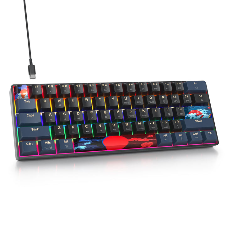 SbocKeeb Gaming Tastatur Mechanische, Mini Tastatur 60 Prozent Amerïka QWERTY, 61 Tasten Kabelgebund