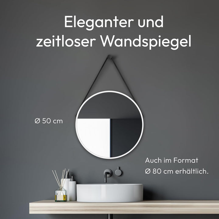 Talos Dekorativer runder Wandspiegel in weiss matt Ø 50 cm, Weiss Matt Ø 50 cm