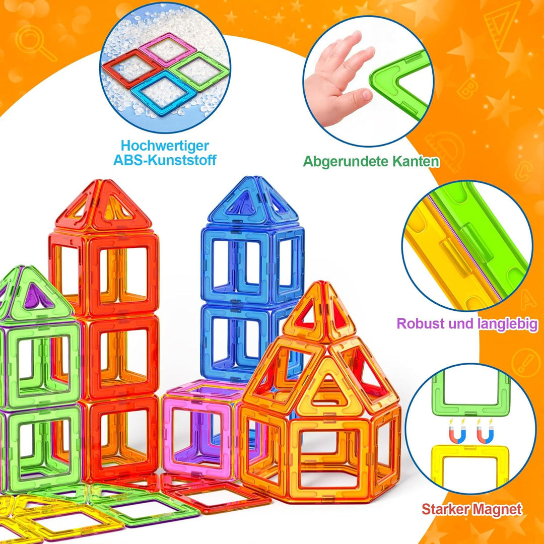 Magnetische Bausteine 136 Teile, Magnetspiel STEM Magnetbausteine, Montessori Spielzeug ab 3 Jahre,