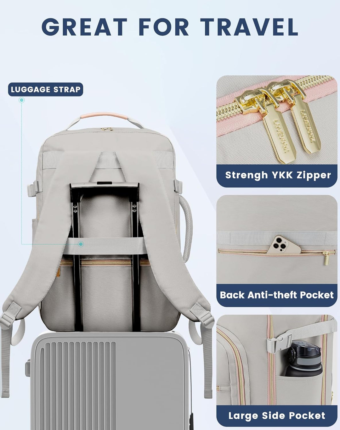 LOVEVOOK Handgepäck Rucksack Flugzeug, 40L Gross Reiserucksack Damen Kofferrucksack, Wasserdicht Rei