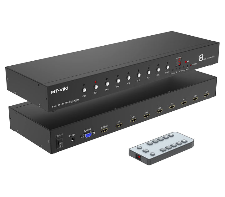 MT-VIKI 4K60Hz 8 Port HDMI Switch 8 in 1 Out mit IR-Fernbedienung Auto Scan 1U Rackmount HDR HDCP2.2