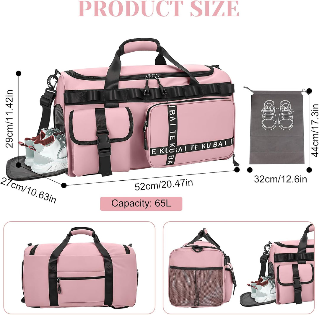 Sporttasche Reisetasche für Damen und Herren, Gross 65L Sporttaschen mit Schuhfach & Nassfach, Large