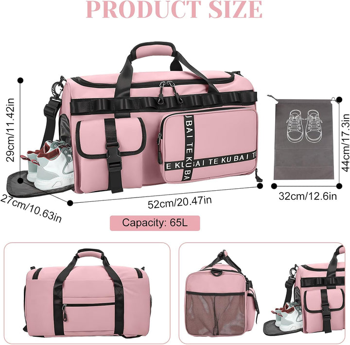 Sporttasche Reisetasche für Damen und Herren, Gross 65L Sporttaschen mit Schuhfach & Nassfach, Large