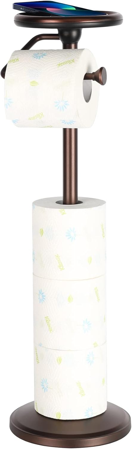 ZCCZ Toilettenpapierhalter freistehend mit Regal, Badezimmer Tissue Roll Spender Stand für Reserve L