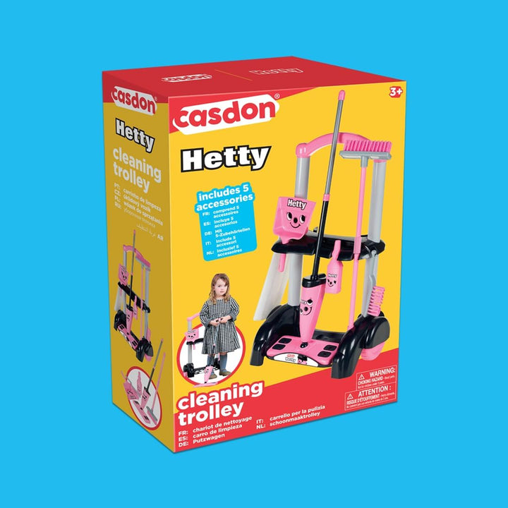 Casdon Henry & Hetty Spielzeug – Henry Putzwagen – Rosa Spielset im Hetty Design mit Mopp, Besen, Ke