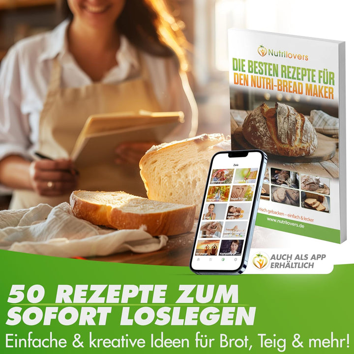 Nutrilovers NUTRI-BREAD-MAKER Edelstahl Brotbackautomat mit 19 Programmen, 3 Bräunungsstufen, Timer,