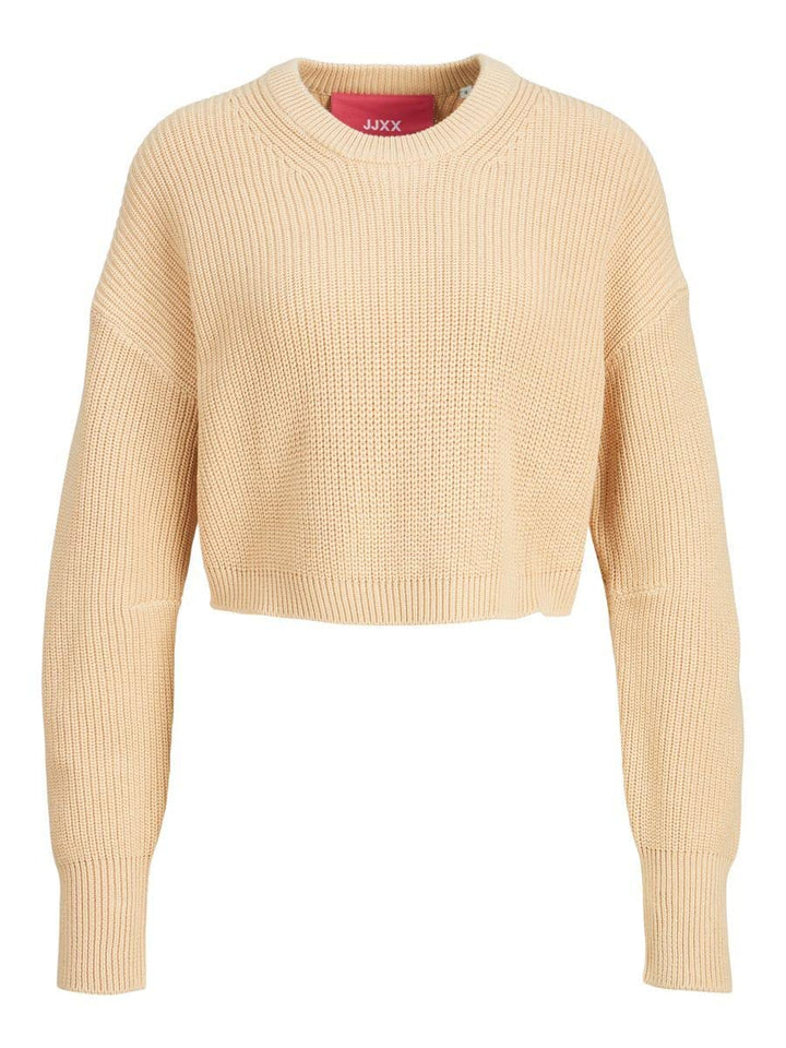 JJXX Damen Jjxx Jxcarlota Ls Twist Cropped Cn Knit Pullover L Beige, L Beige