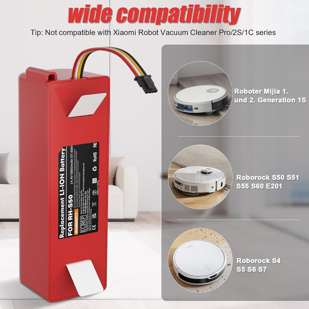14,4V 6800mAh (97.92Wh) Akku Kompatibel mit Xiaomi Roborock S7 S5 S5 Max S50 S6 Roborock s51 s502-00