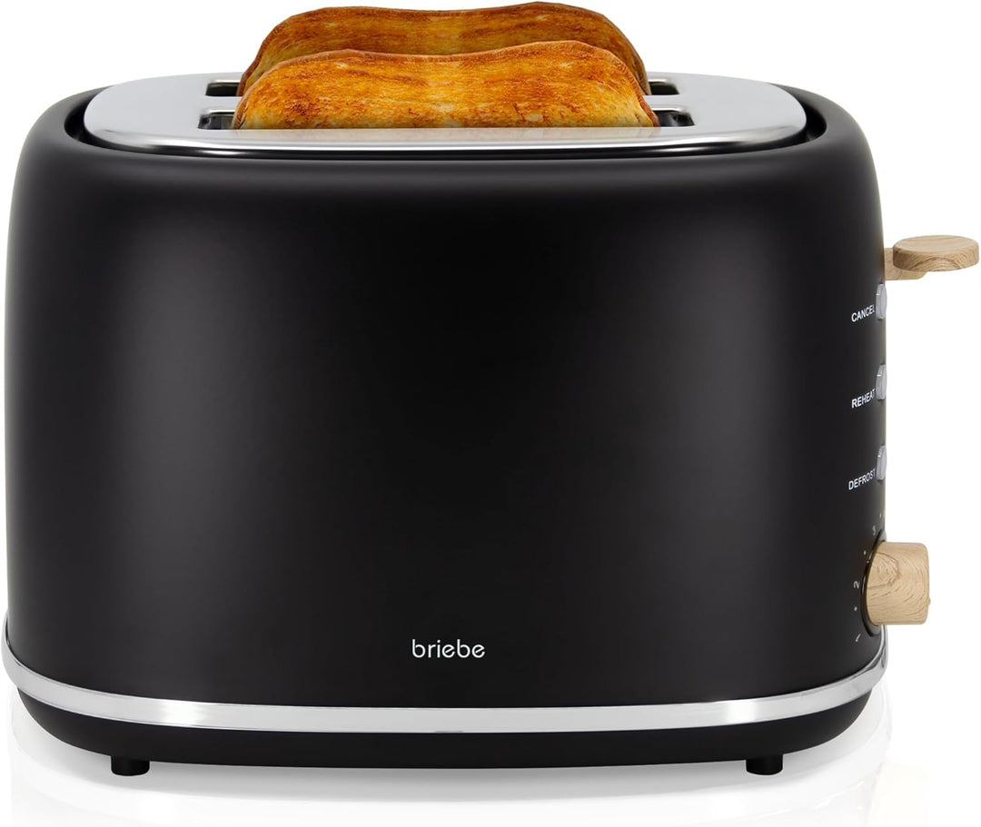 briebe Nordic Toaster mit breitem Schlitz, Toaster für 2 Scheiben, 6 Röststufen, Aufwärmfunktion, Ab