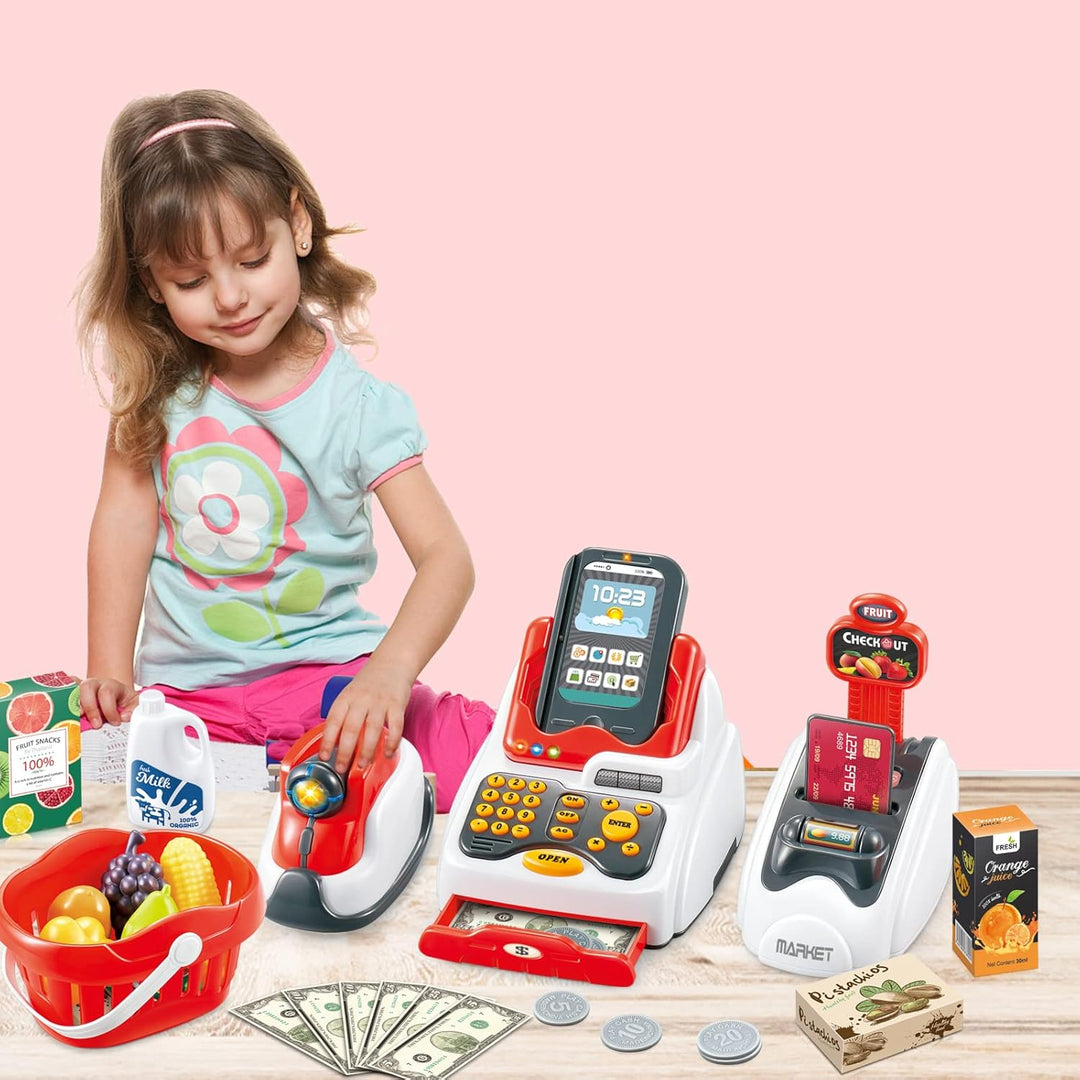 Registrierkasse SpielzeugRollenspiel Kinderkasse mit Scanner Kartenautomat Spielzeug Lebensmittel Fr