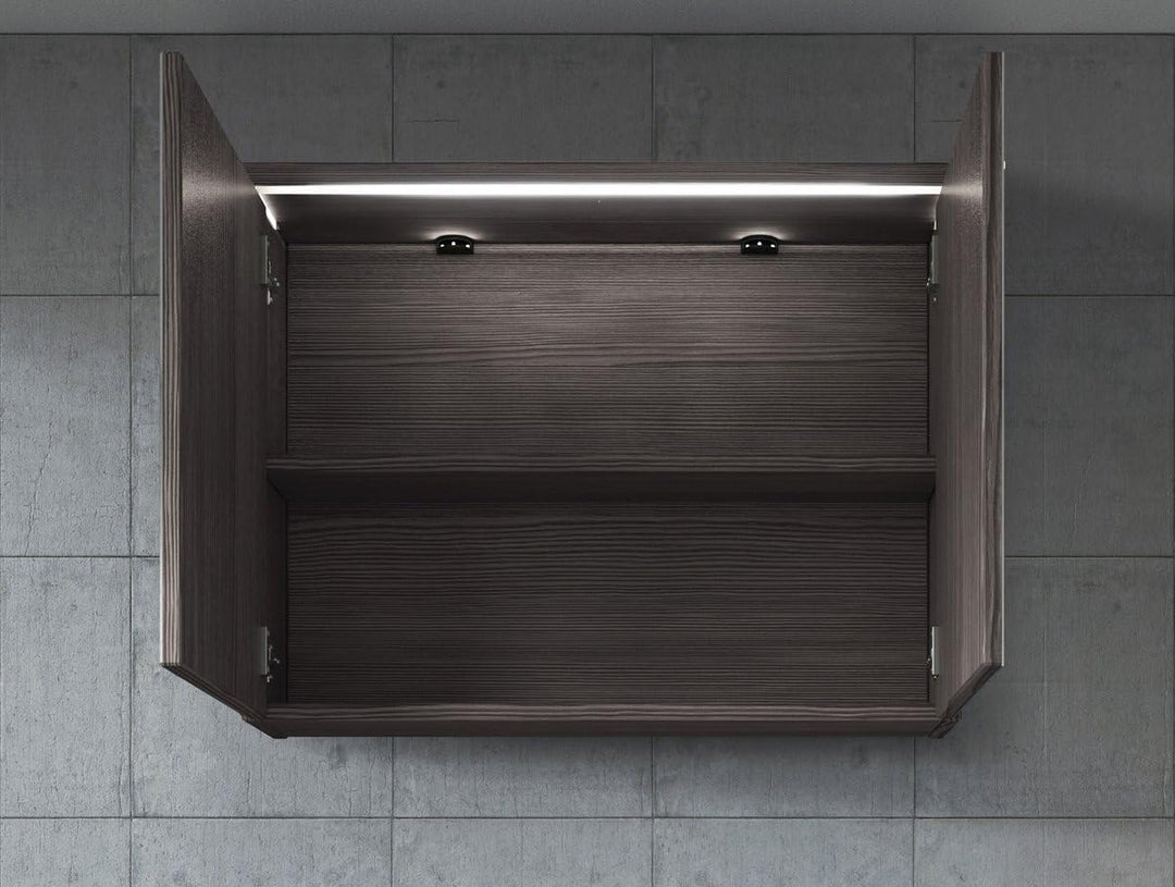 Badplaats B.V. Spiegelschrank Paso 80cm Eiche Grau - Schrank Spiegelschrank Spiegel Badezimmer Badmö