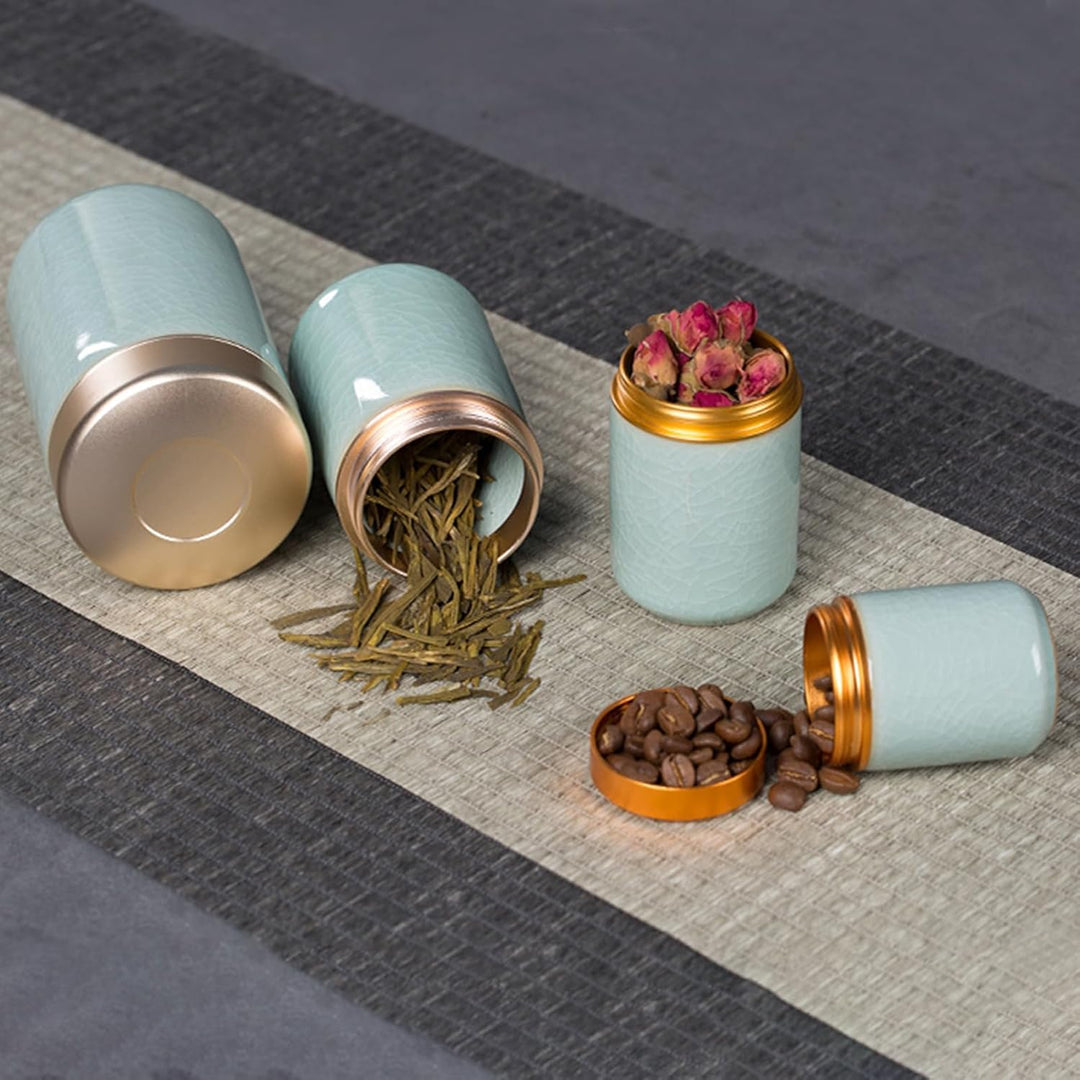 2 Stück Kleiner Keramischer Matcha-Behälter, Matcha Set, Keramik Teedose, Tragbarer Aufbewahrungsbeh