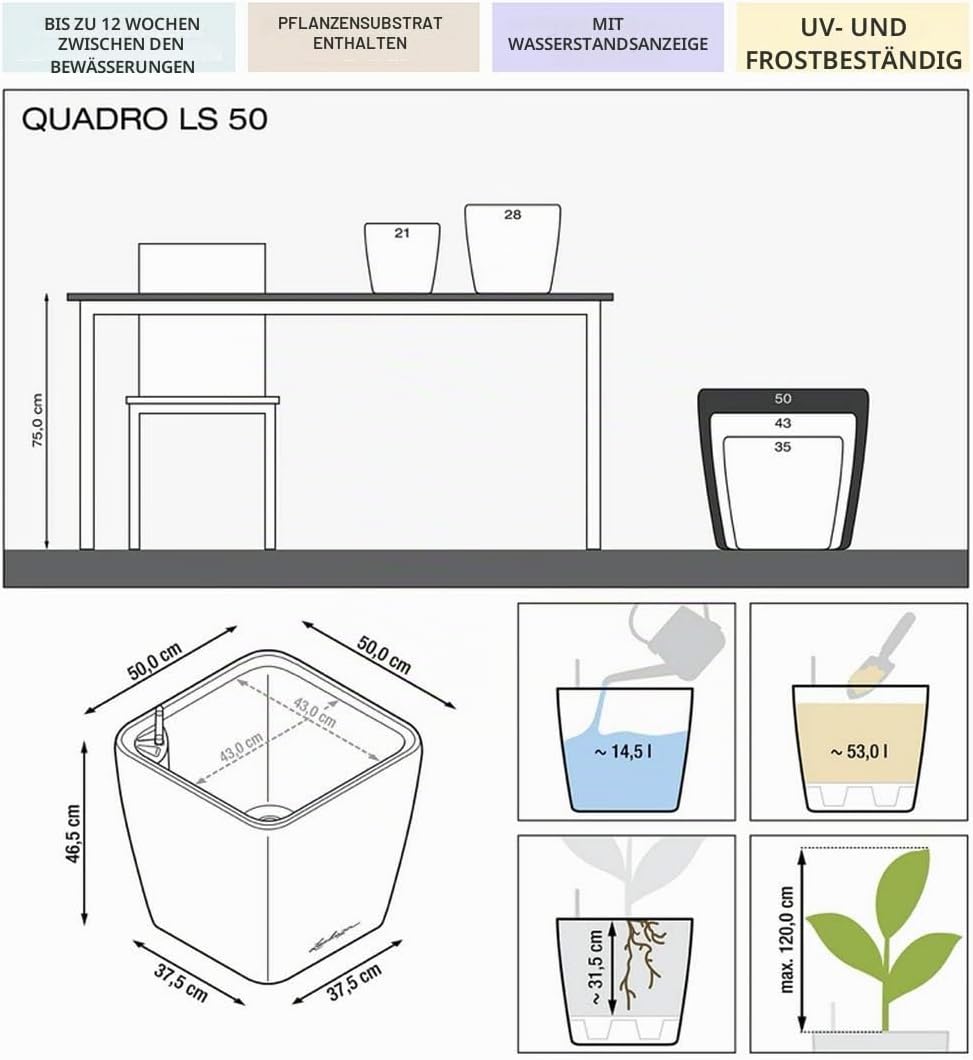 LECHUZA QUADRO Premium LS 50 weiss hochglanz 16280 50x50x47 cm Weiss Hochglanz, 50x50x47 cm Weiss Ho