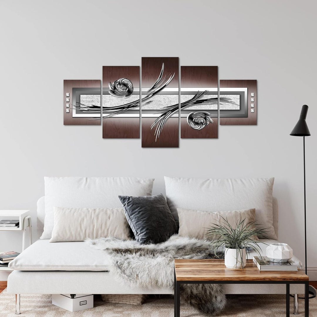 Runa Art Wandbilder Abstrakt 5 Teilig Bild auf Vlies Leinwand Deko Wohnzimmer Schlafzimmer Grau Brau