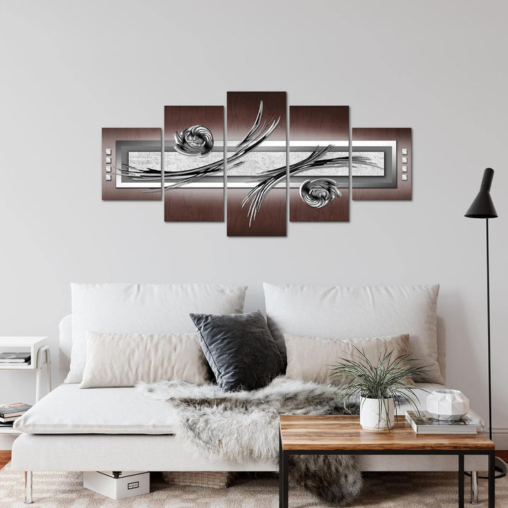Runa Art Wandbilder Abstrakt 5 Teilig Bild auf Vlies Leinwand Deko Wohnzimmer Schlafzimmer Grau Brau