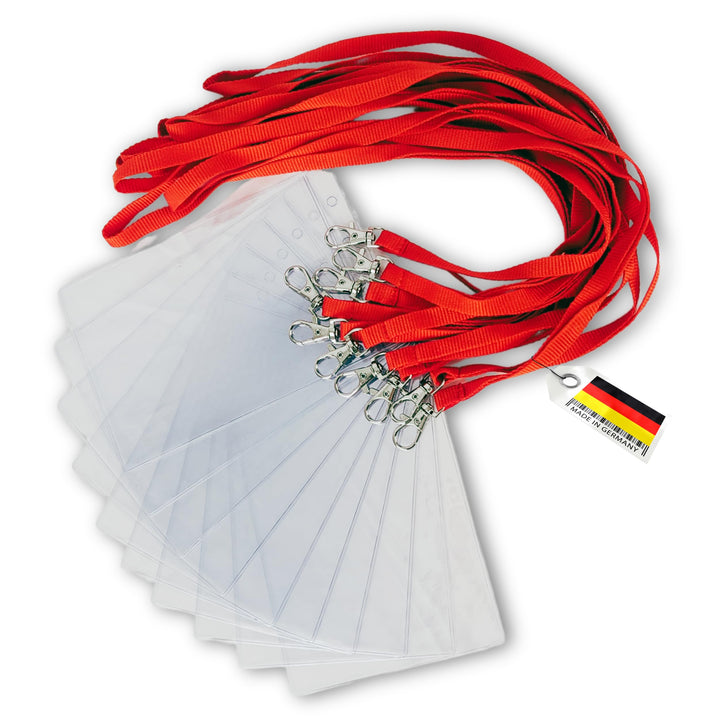 Schlüsselbänder aus Baumwolle mit Ausweishülle DIN A6 - twist4® (rot, 50 Stück) rot 50 Stück, rot 50