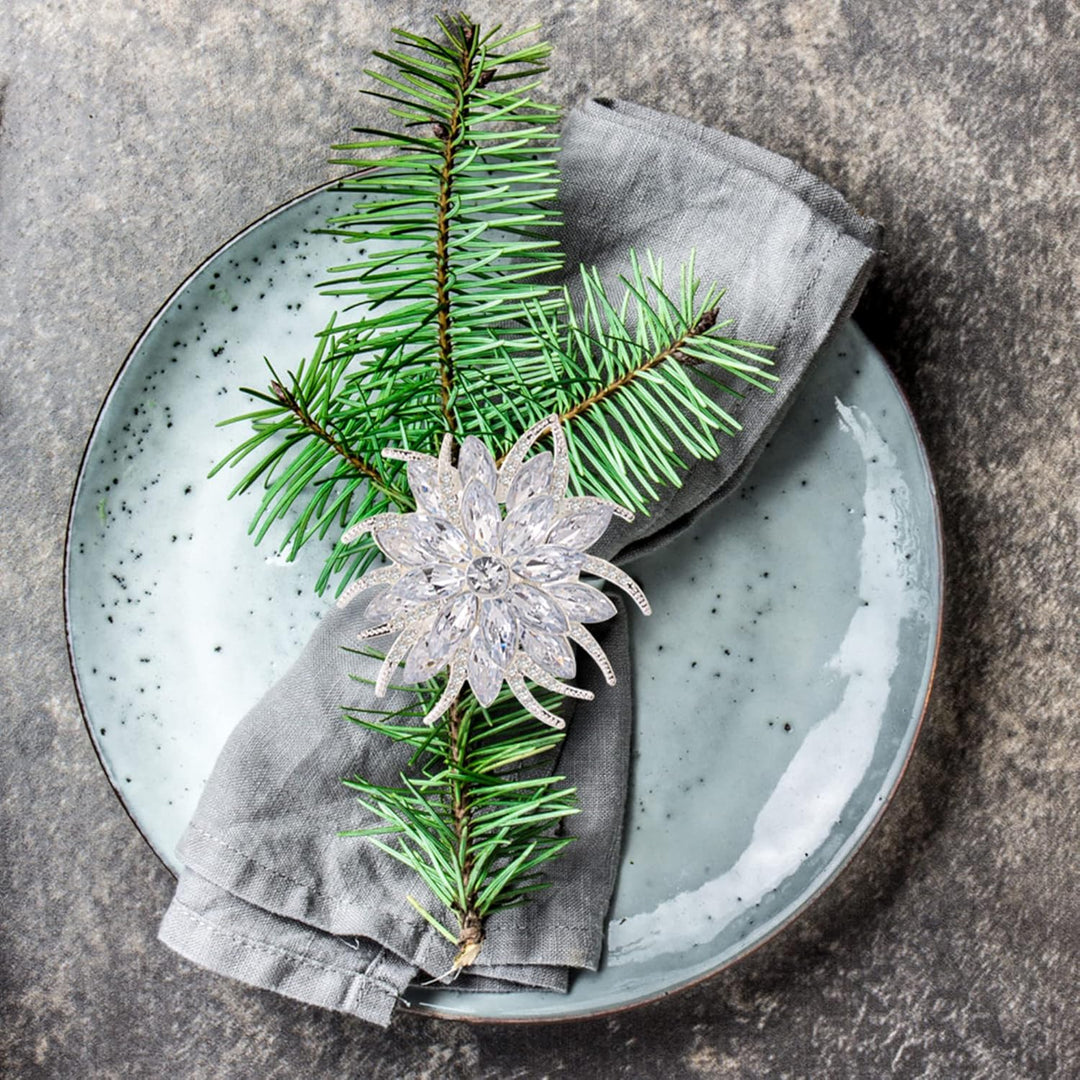 ZeeDix 6 Stück Silber Serviettenringe Weihnachten-Elegante Lotus-Motiv serviettenring für Tischdeko,
