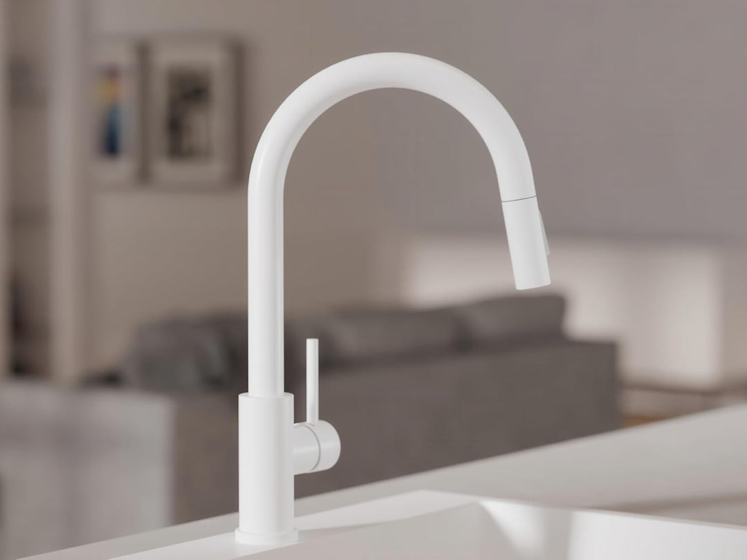 Küchenarmatur mit ausziehbarer Brause und 2 Strahlarten Primagran 9010 Weiss, Weiss