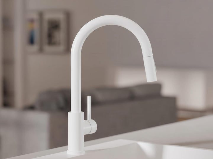 Küchenarmatur mit ausziehbarer Brause und 2 Strahlarten Primagran 9010 Weiss, Weiss