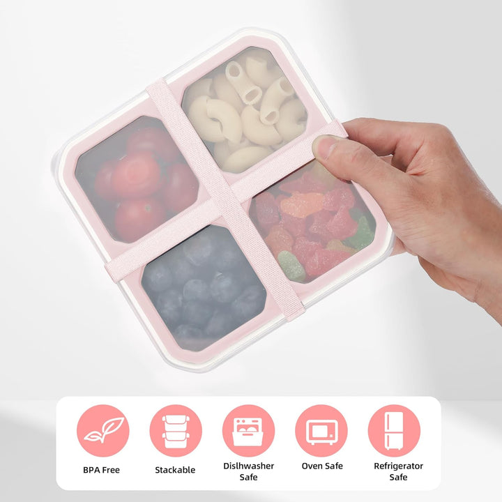 Misichao Edelstahl Snackbox mit 4 Fächern, 400ML Snackdose Kinder, Brotdose Erwachsene, Lunchbox Spü