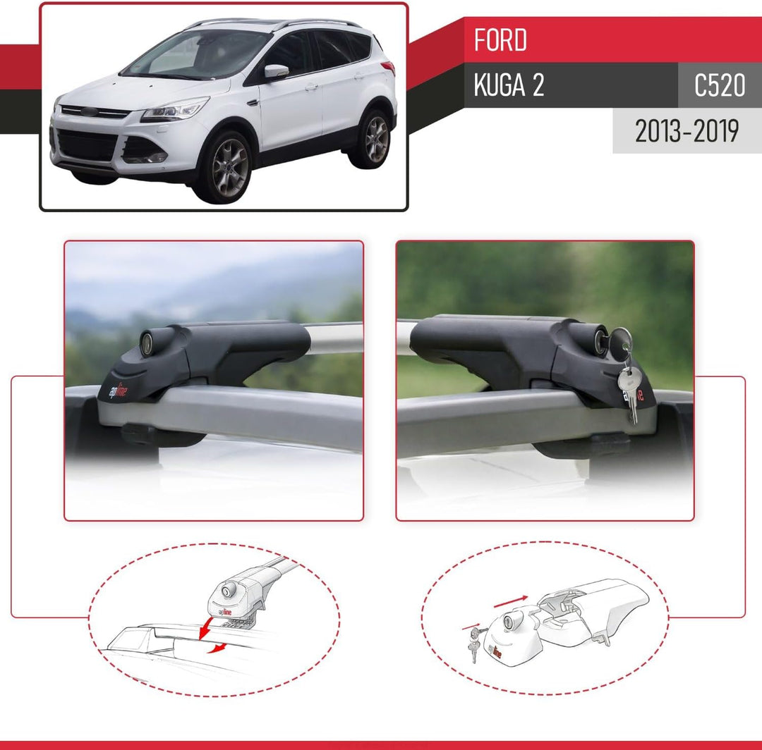 apline Kompatibel mit Ford Kuga 2013-2018 Relingträger ACE-1 Dachträger Gepackträger GRAU