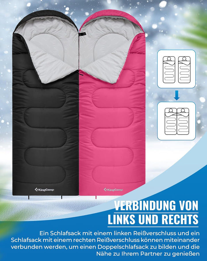 KingCamp Schlafsack für Erwachsene, kaltes Wetter & warm, XL, grosse und hohe Flanell-Schlafsäcke mi