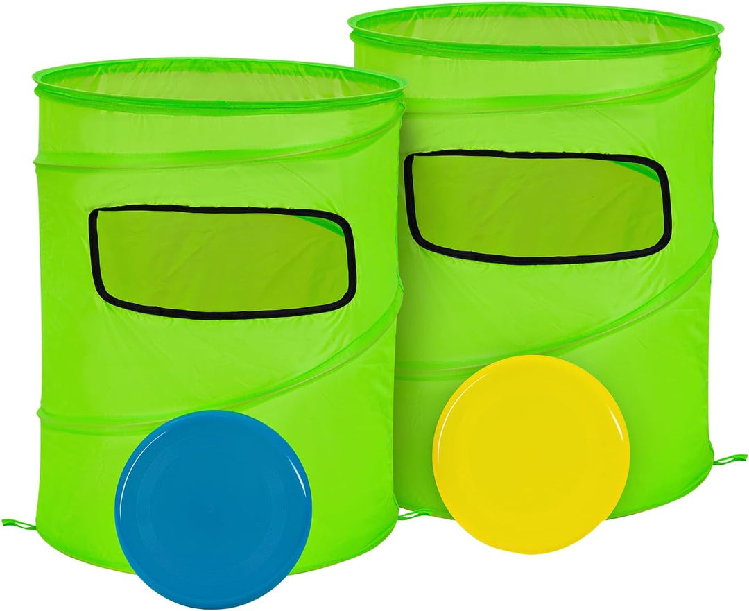 Idena - Wurfspiel Slam Set Outdoor, 2 Faltbare Zielkörbe, 1 Blaue und 1 gelbe Wurfscheibe ⌀ 20 cm, G