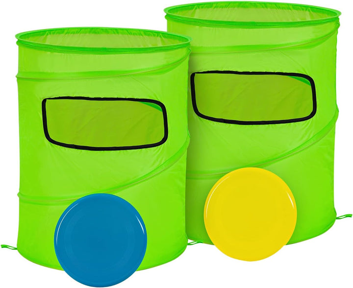 Idena - Wurfspiel Slam Set Outdoor, 2 Faltbare Zielkörbe, 1 Blaue und 1 gelbe Wurfscheibe ⌀ 20 cm, G