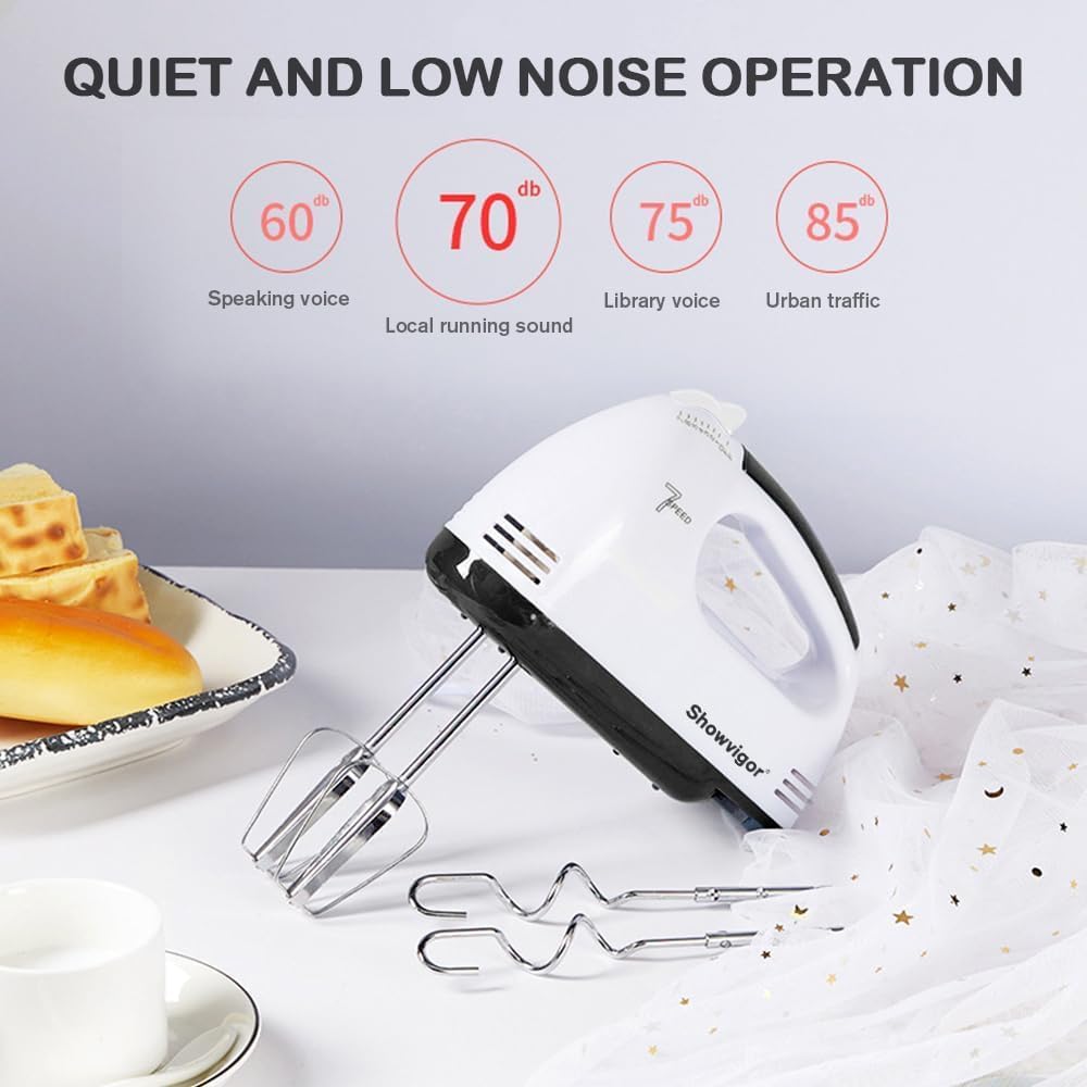 Handmixer - 7 Geschwindigkeit Tragbarer Handrührgerät mit 5 Edelstahl Zubehör, Mixer Handrührer für