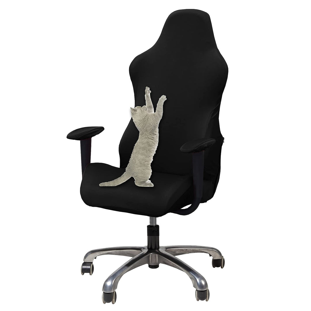 KiKiYe Gaming-Stuhl-Überzug, Stretch-Sitzbezug, für Leder, Computerstuhl, mit Rüschen, Schwarz, Einh