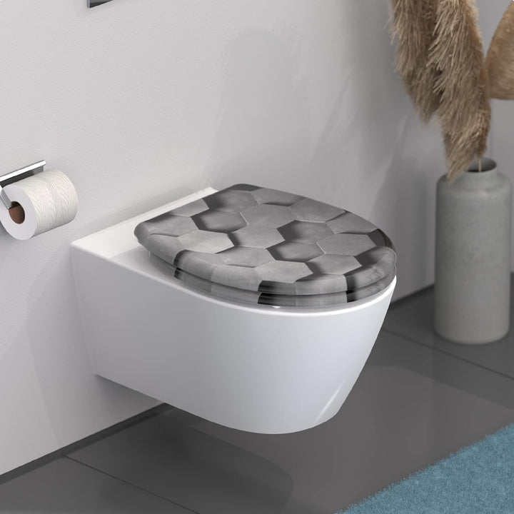 Schütte WC-Sitz HEXAGONS mit Absenkautomatik, Toilettendeckel mit Motiv und Schnellverschluss für di
