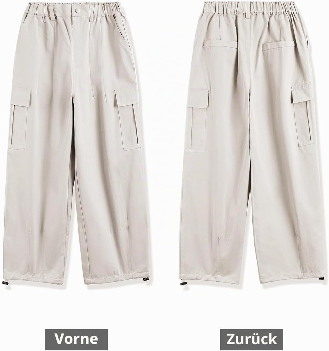 Rolanko Mädchen Cargohose, Baumwoll Baggy Hose mit Elastischer Taille und Mehreren Taschen für Kinde