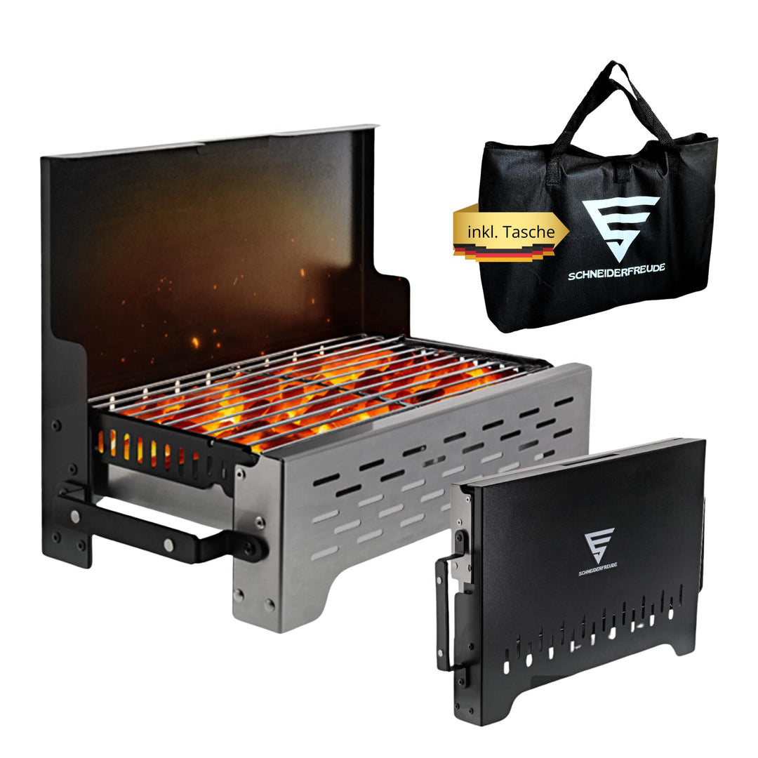 SCHNEIDERFREUDE Premium Camping-Grill: Der Klappgrill mit Tasche für echte Grillfans - Designed und