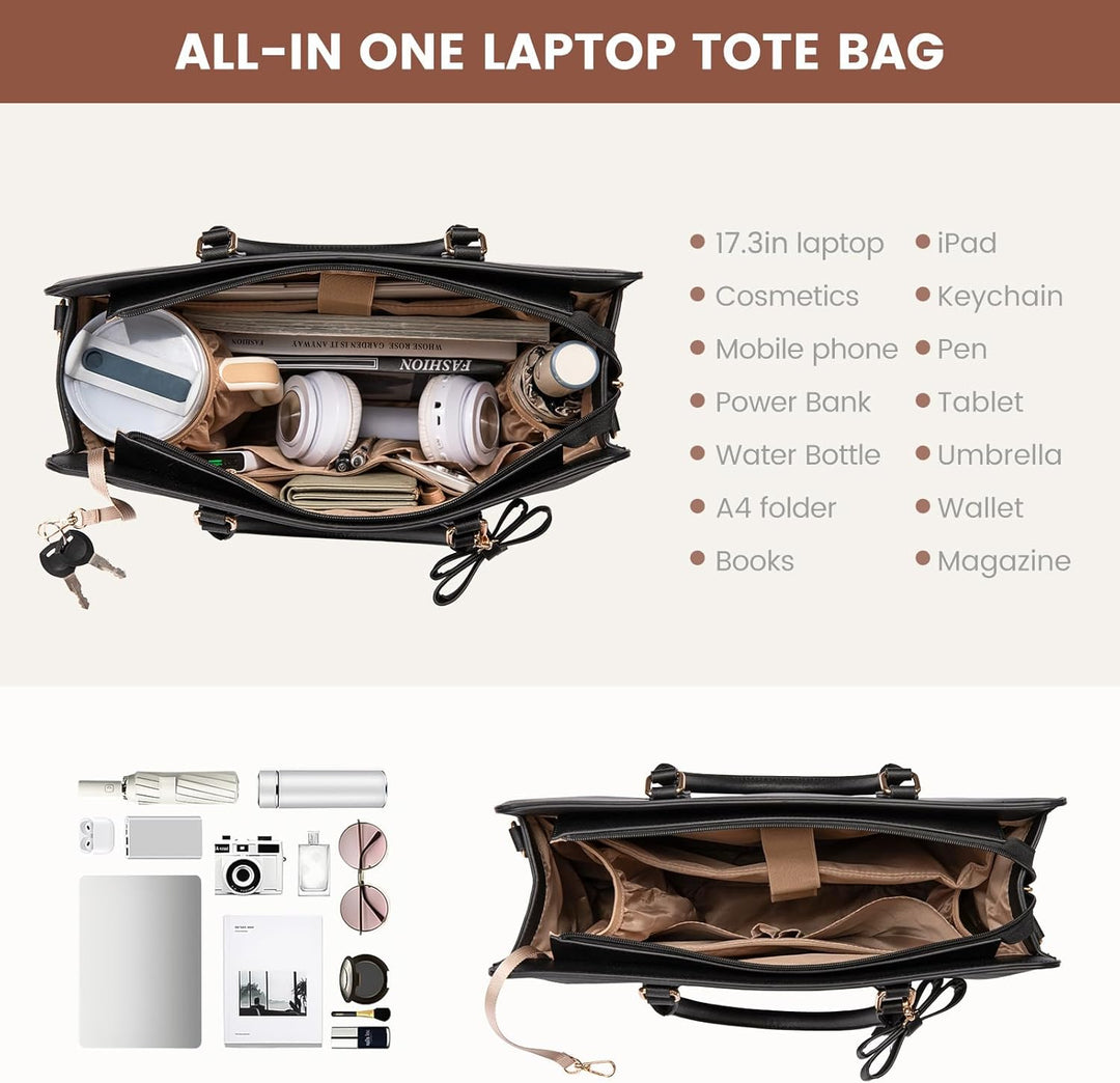 LOVEVOOK Handtasche Damen Gross, 17,3 Zoll Laptoptasche Arbeitstasche Elegant Uni Tasche Schultasche