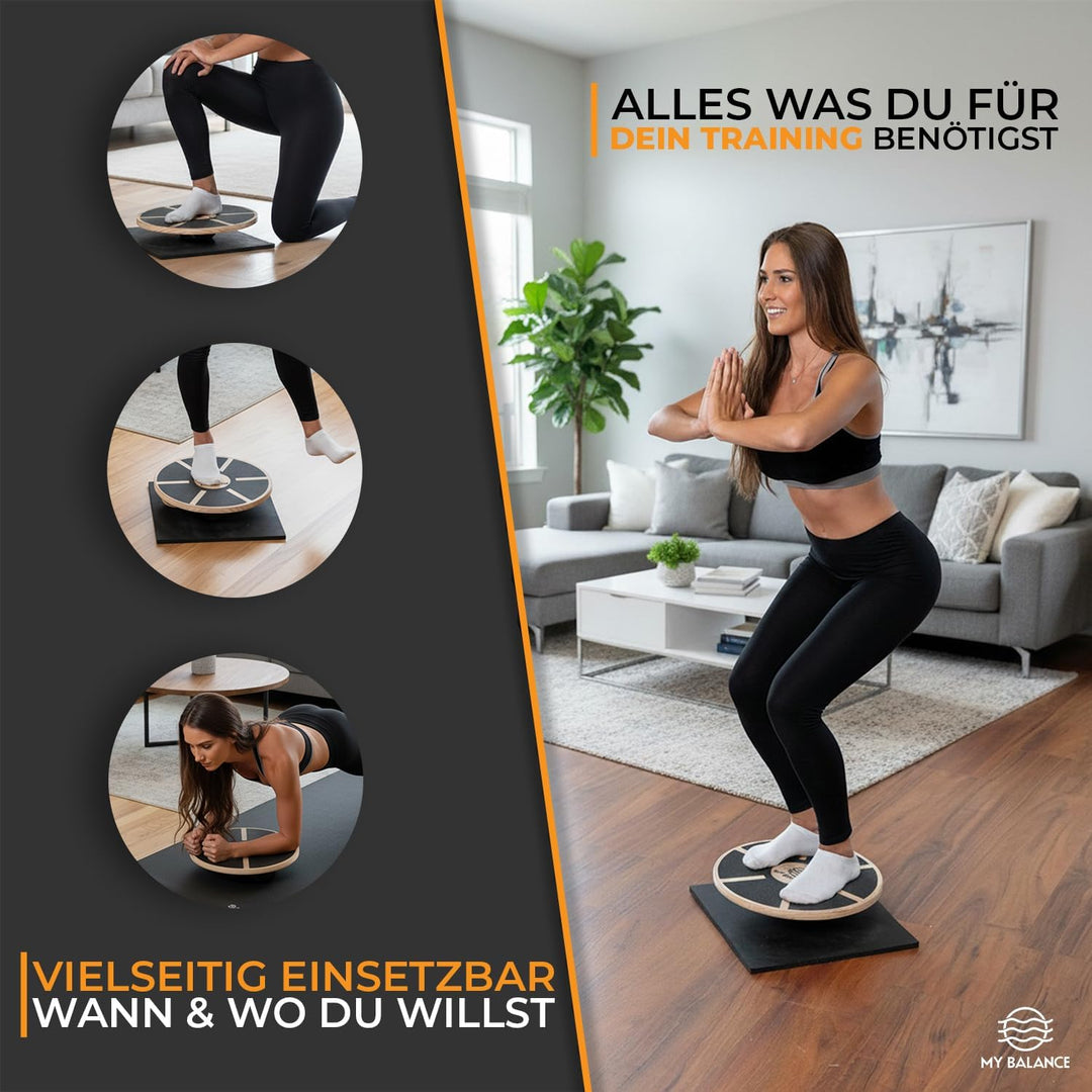 My Balance Premium Balance Board inkl. Antirutschmatte, Hochwertiges Wackelbrett mit E-Book, Stärkt