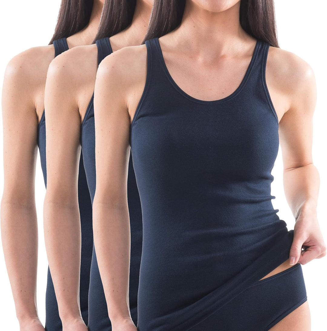 HERMKO 1310 3er Pack Damen Tank Top aus 100% Bio-Baumwolle S Marine, S Marine