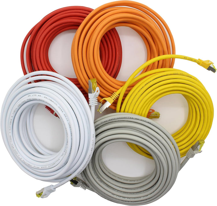 1aTTack.de Cat.7 Netzwerkkabel 1,5m 5 Farben 5 Stück Cat7 Ethernetkabel Netzwerk LAN Kabel Rohkabel