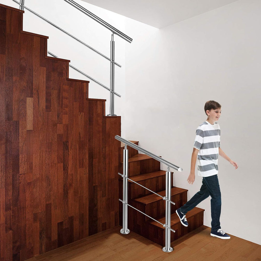 FIVMEN Edelstahl Treppengeländer Aussen 150cm Handlauf Geländer Brüstung mit 2 Pfosten Bausatz Trepp