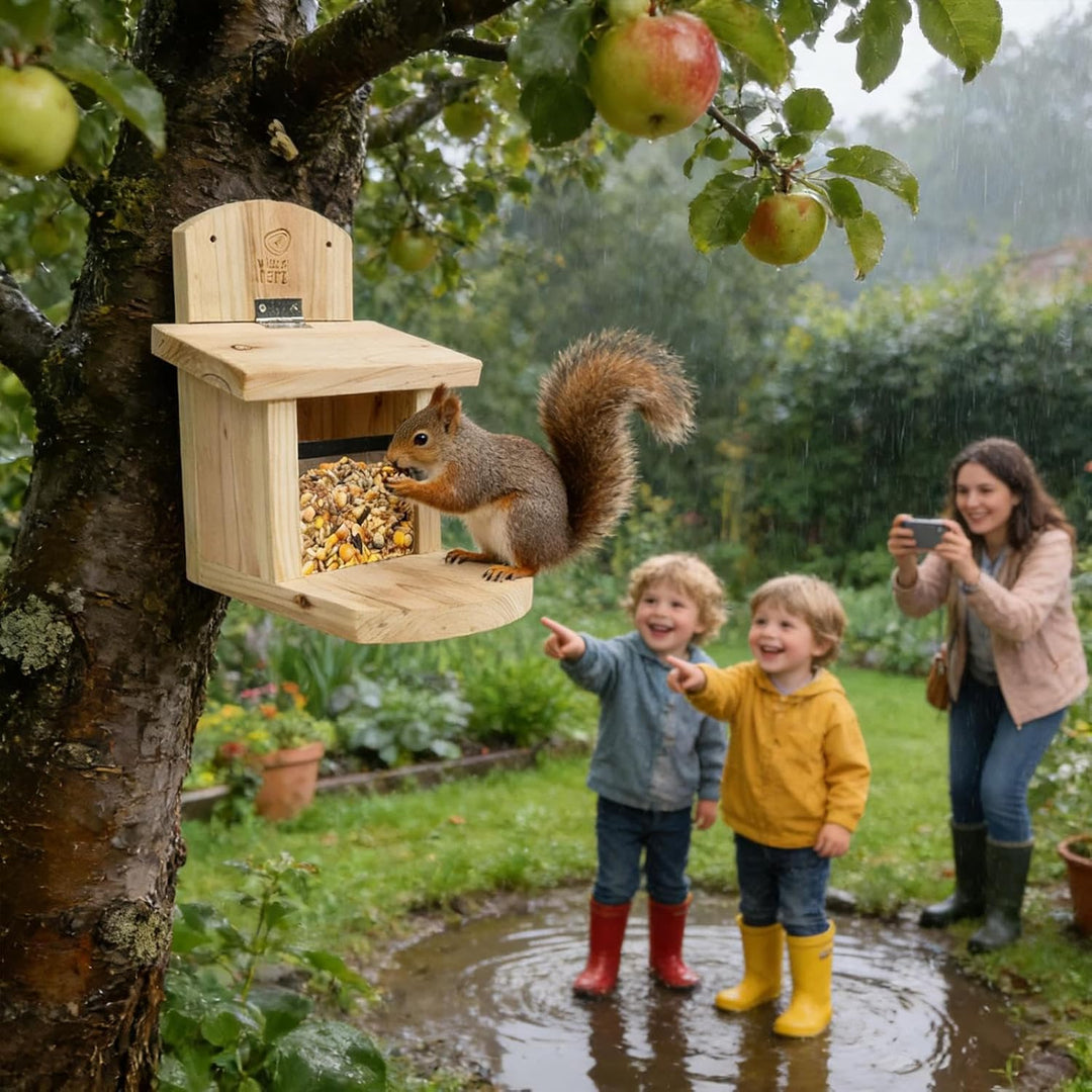 Eichhörnchen-Futterstation – nagensicheres Dach-Futterhaus aus Holz, nagensicheres Dach, Eichhörnche
