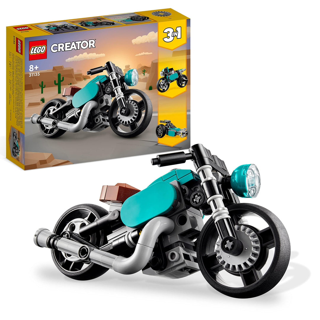 LEGO Creator 3in1 Oldtimer Motorrad Set, klassisches Motorrad-Spielzeug vom Strassenmotorrad zum Dra
