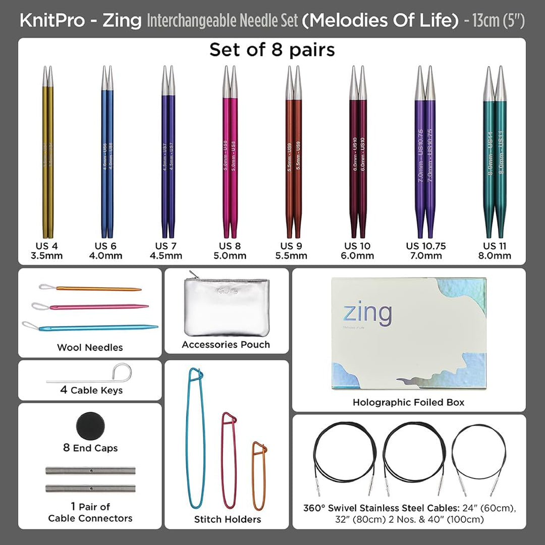 KnitPro Deluxe-Geschenkset – Zing austauschbare Rundstricknadeln (3,50–8,00 mm) mit Zubehör