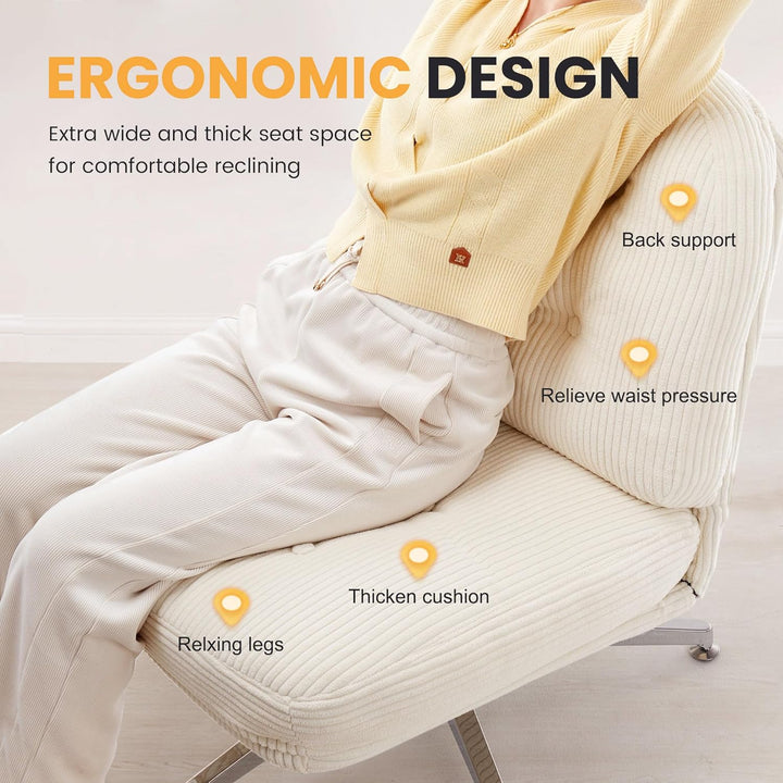 IWMH Bürostuhl ohne Armlehne, Sessel Wohnzimmer mit gekreuzten Beinen, Ergonomischer Drehstuhl mit E