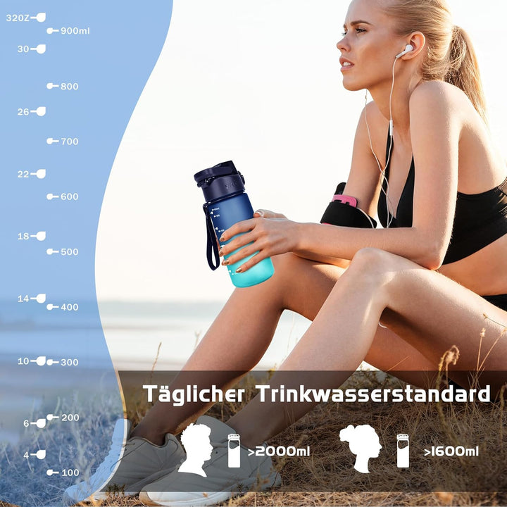 Trinkflasche 600ml, Wasserflasche BPA-Frei aus Tritan, Sport Trinkflasche Auslaufsicher 600ml Flasch