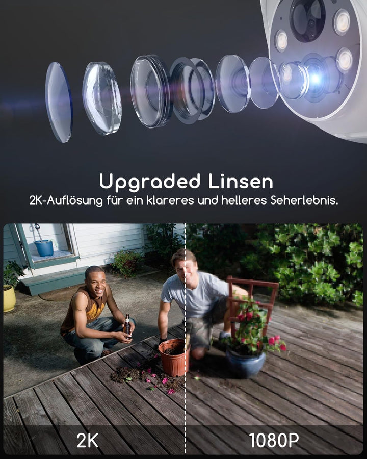 COOAU 2K Überwachungskamera Aussen Akku , 355°/90° Schwenkbar, Kabellose WLAN IP Kamera Outdoor mit