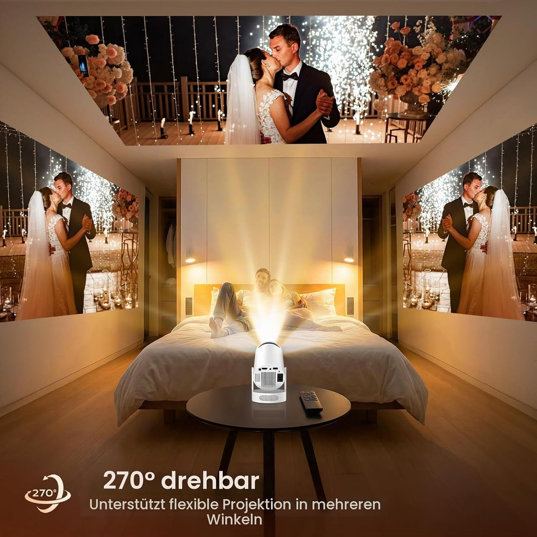 Mini Beamer 4K 1080p Full HD, Mini Projektor Tragbarer Heimkino im Freien | mit Android 12.0 WLAN 6