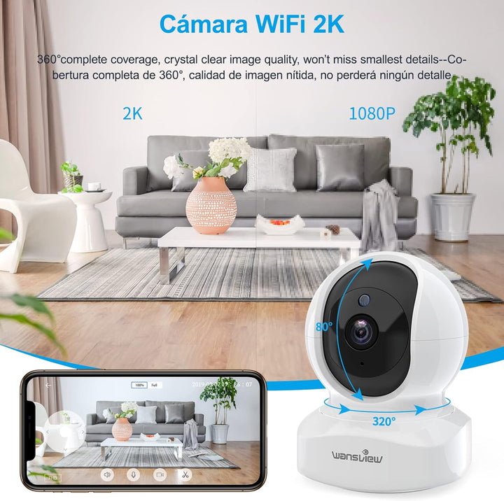 Wansview WLAN IP Kamera,1080P Überwachungskamera innen, 2.4Ghz WiFi schwenkbare Haustier Kamera , Ba