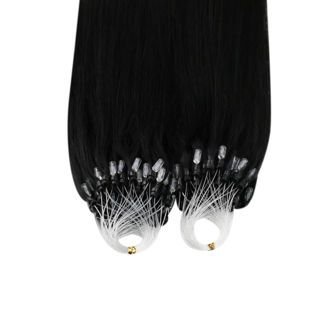 Ugeat Microring Extensions Echthaar Kurz 35 cm Schwarz Glatt Remy Haarverlängerung Microring Schwarz